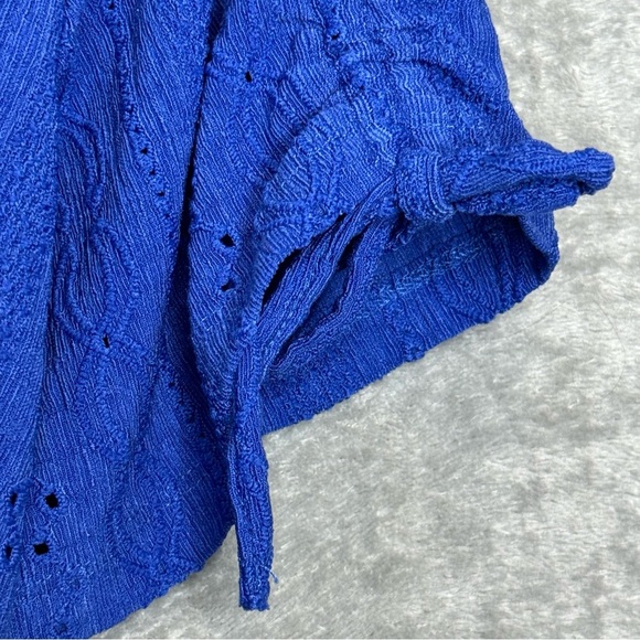 Alfred Dunner 2X Shirt Top Blue Solid Short Sleeve Keyhole Scoop Neck Eyelet - Picture 4 of 7